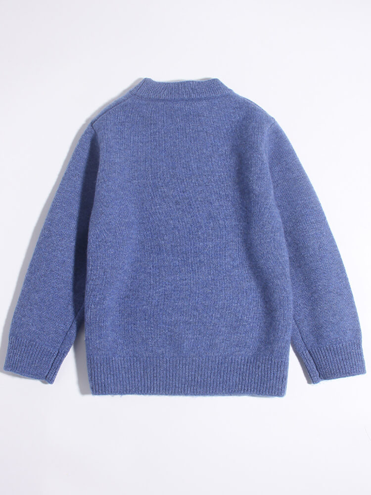 Kids Cute Bear Face Blue Cashmere Pullover Sweater